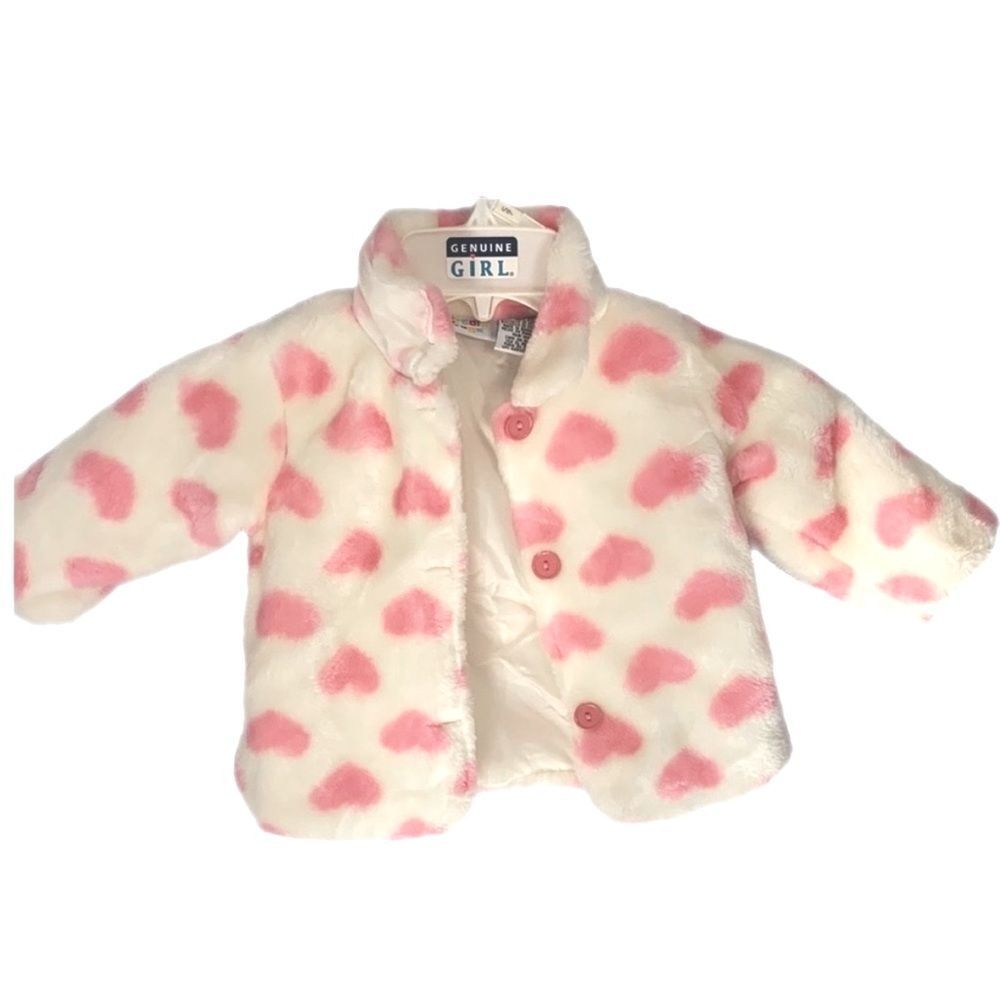 Cradle Togs Pink Hearts Plush Soft White Coat Jacket Baby Girls Size 18 Months